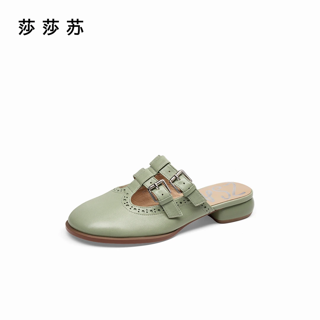 【波尔图】莎莎苏2025春新款低跟皮带扣休闲女拖鞋穆勒鞋ZA65133-43