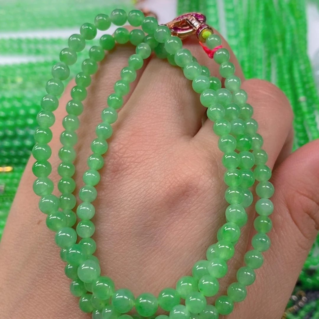 翡翠颈饰未镶嵌冰种阳绿塔链4.6，5.5m' m