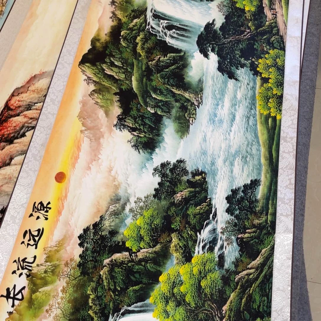 富水长流六尺横幅东方美学装饰画210*70