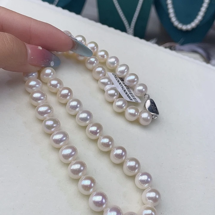颈饰银S925镶嵌淡水珍珠卡9-10极强光天女粉高品