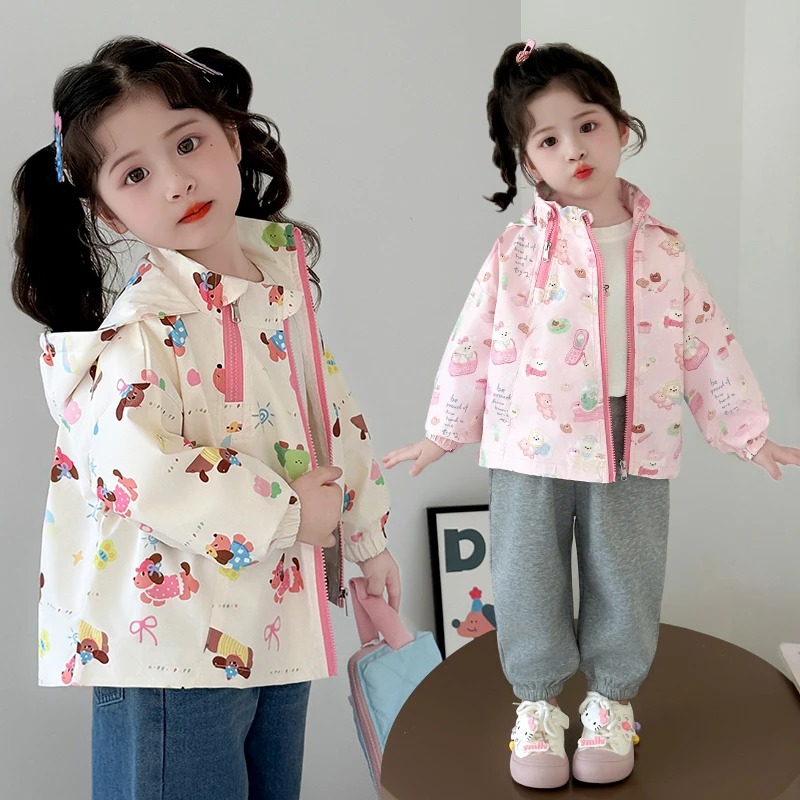 女童卡通连帽外套洋气儿童春秋季新款女宝宝休闲开衫上衣小女孩潮