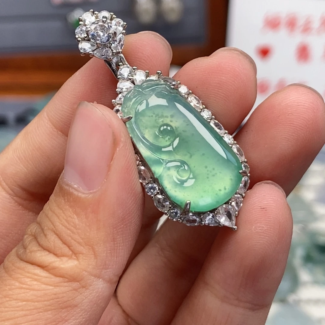 翡翠银S925镶嵌颈饰天然缅甸翡翠22