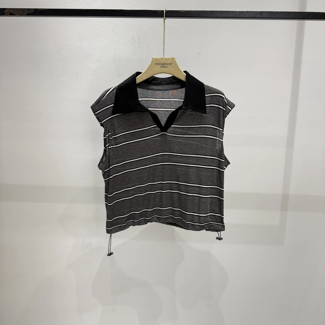 【麦丝】休闲时尚百搭宽松显瘦条纹无袖女士T恤  MZCW-6A009