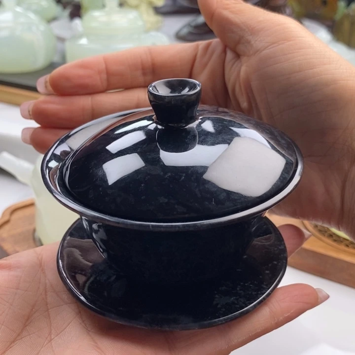 岫玉未镶嵌四大名玉盖碗