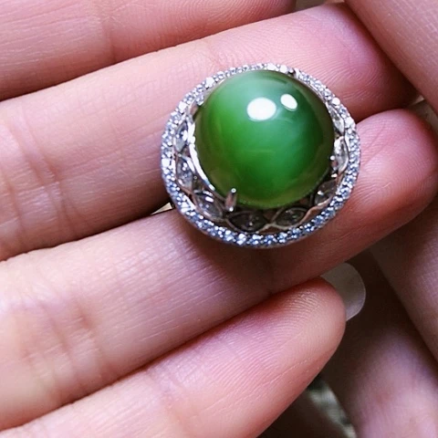 和田玉银S925镶嵌戒指