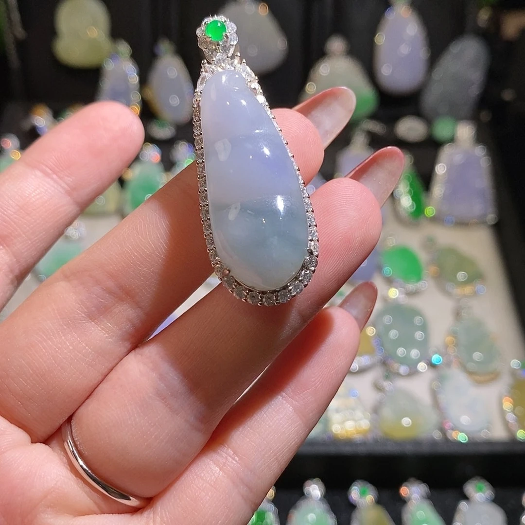 翡翠银S925镶嵌颈饰团****版天然翡翠