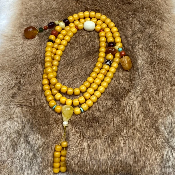 8.8毫米原创设计鸡油黄蜡蜜蜡项链毛衣链帝王黄珠宝天然蜜蜡手串