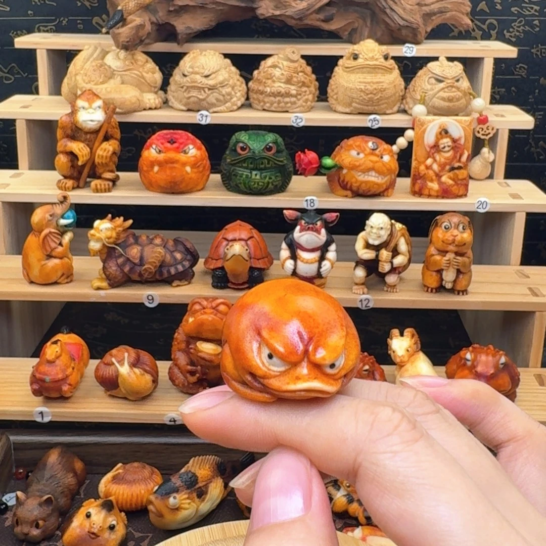 风***0香榧木鹿角金蟾手把件不退换