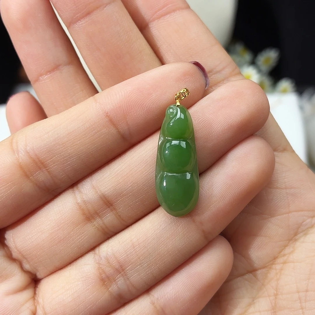 吊坠(赠链)18K金镶嵌和田玉（碧玉）