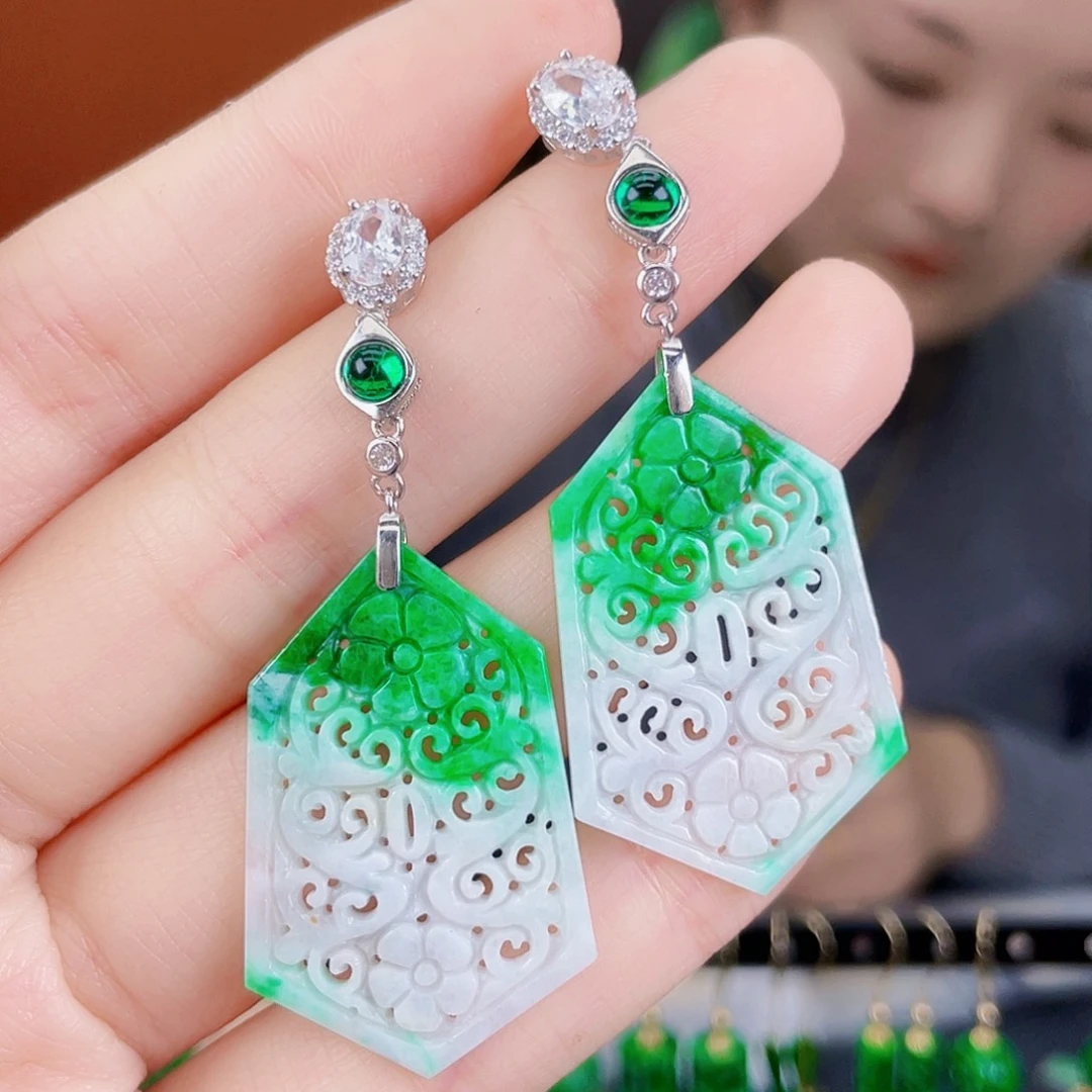 翡翠银S925镶嵌耳饰