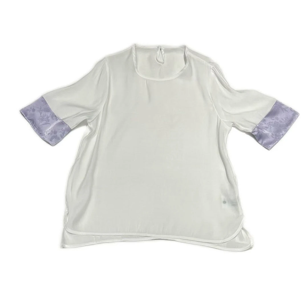 9967#夏季新款新中式《明月清风》时尚潮流气质百搭短袖拼接上衣