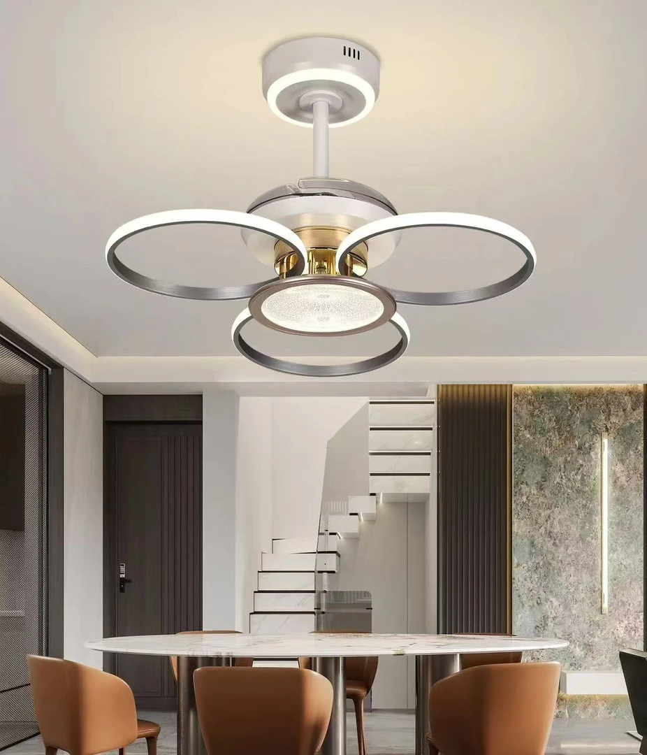 5109新款北欧现代简约隐形大气可调节智能语音客厅卧室餐厅风扇灯