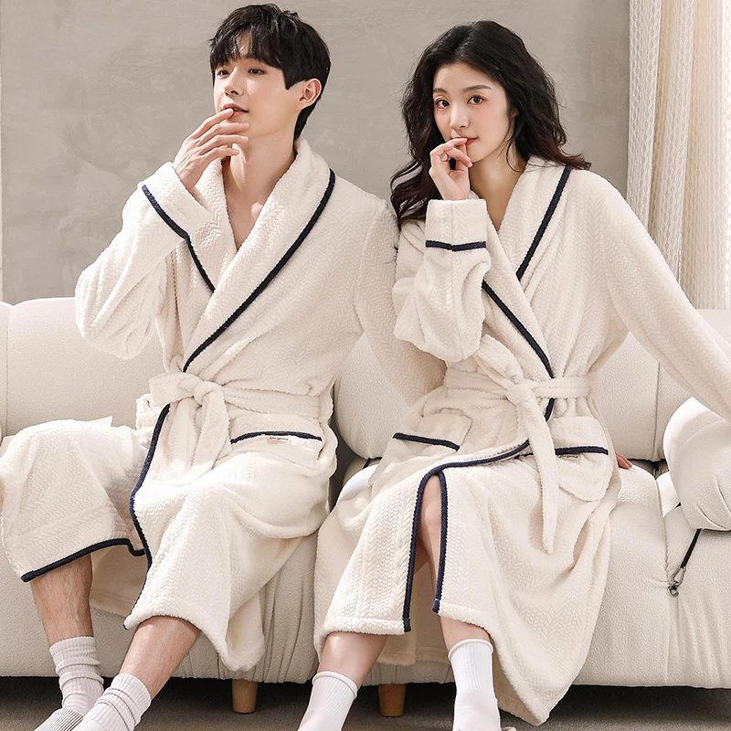 睡袍女秋冬款珊瑚绒加绒加厚男士浴袍长款睡衣情侣家居服春秋季