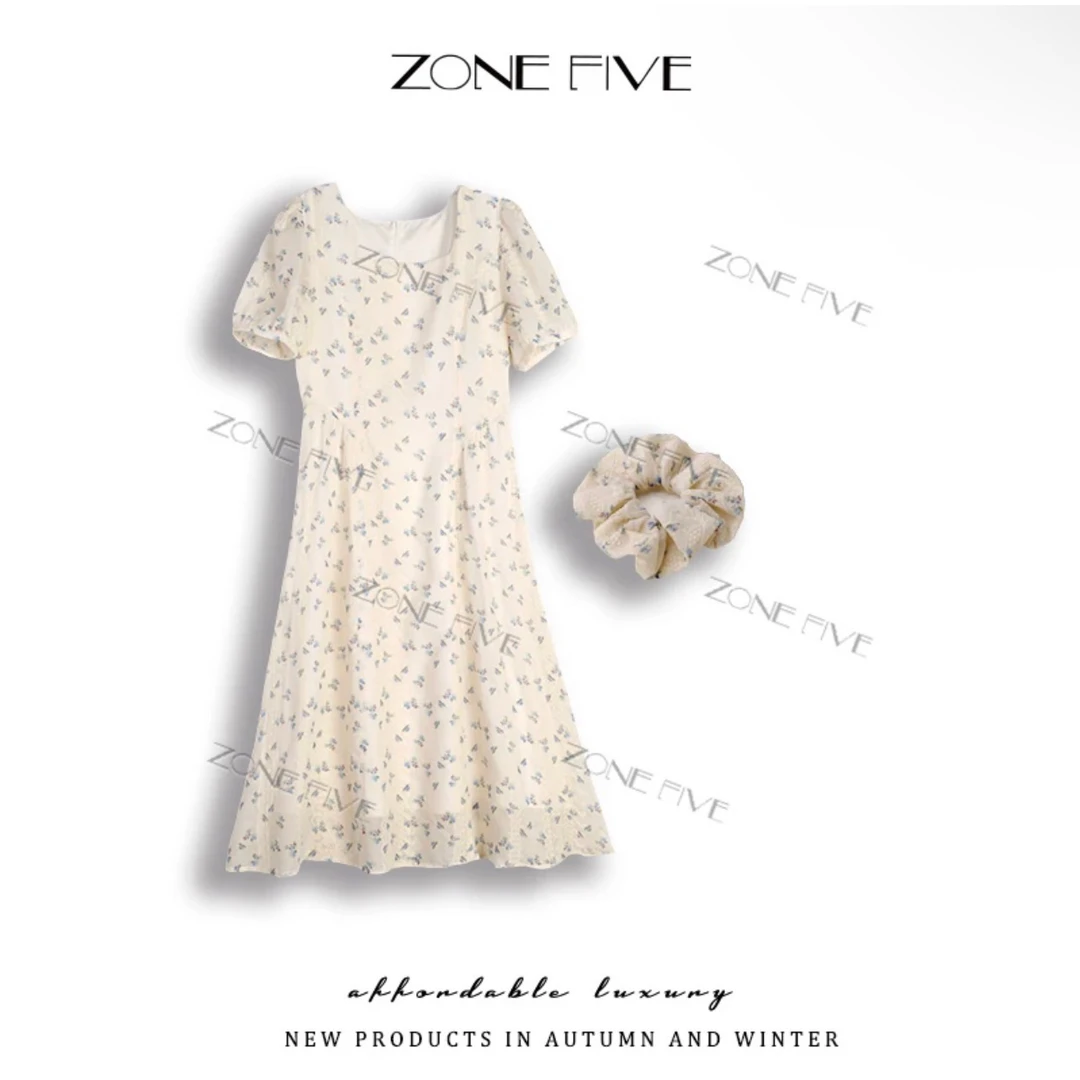 现货 zonefive林中花语2025夏新款复古法式田园蝴蝶碎花连衣裙女