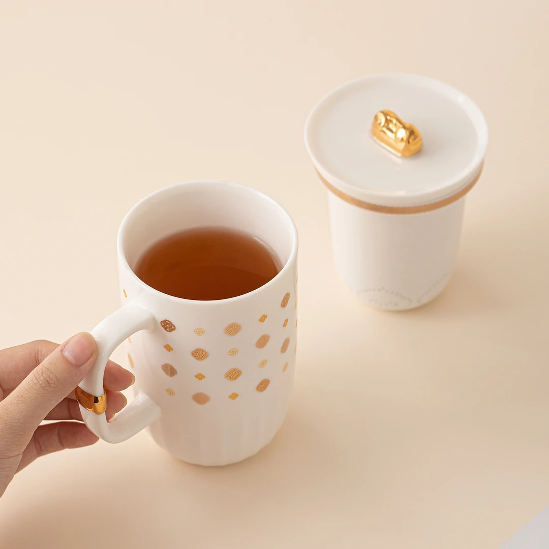 2025新款高级感精致特别好看的中式描金中国结办公室陶瓷下午茶杯