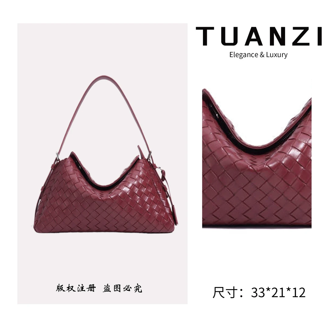 AUNZI『高端玩家』秋冬新款33cm手工编织腋下包 ZG-M7988G-枣红色