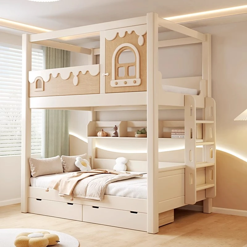 男孩上下铺滑梯双层床高低子母床高护栏树屋高架床实木儿童上下床