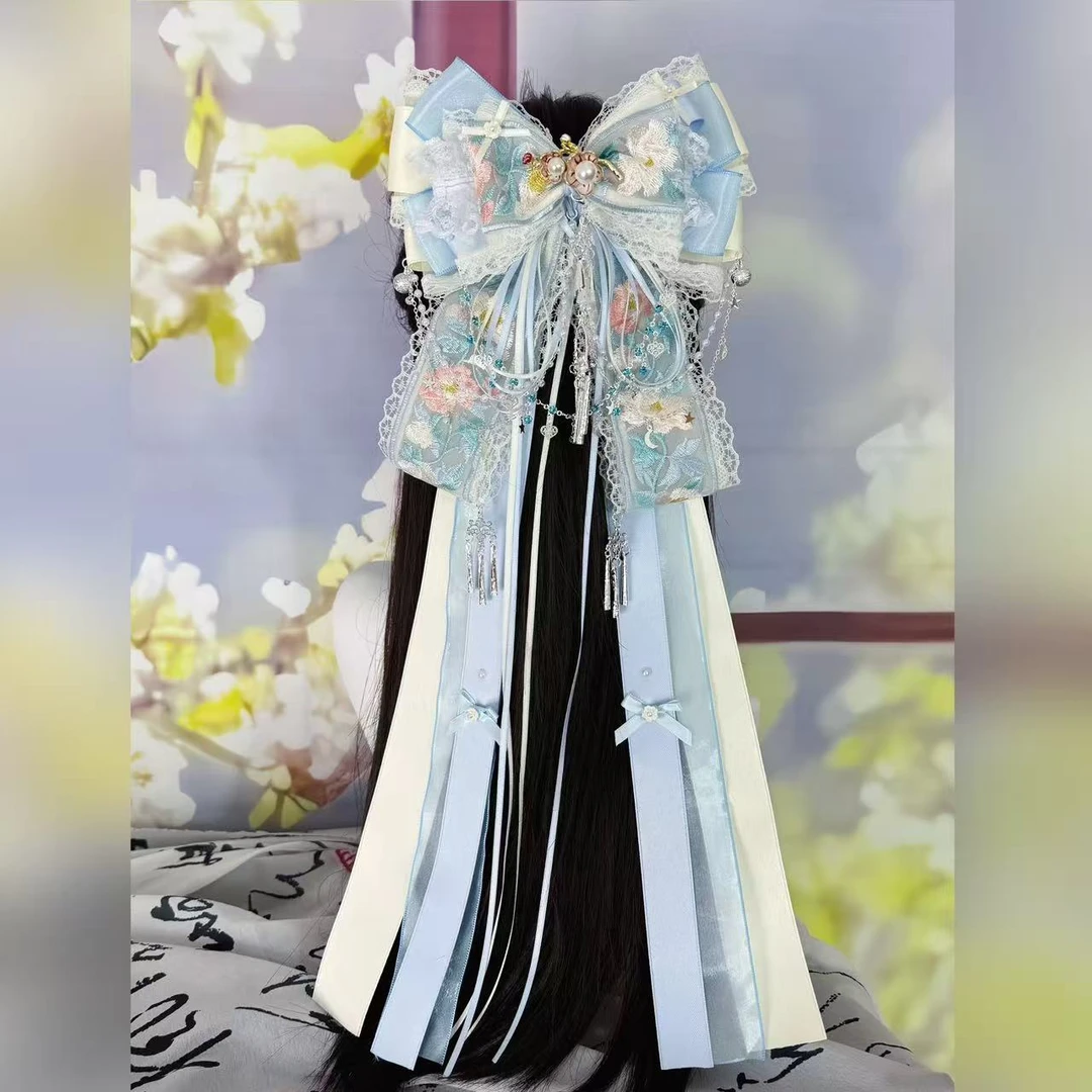 《杏花花神》新国风古风搭配汉服洛丽塔蝴蝶结长飘带头饰发卡发夹