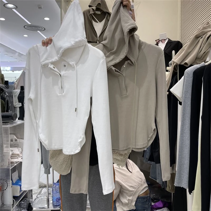 韩国东大门2025春装连帽抽绳打底衫休闲修身显瘦T恤上衣女长袖