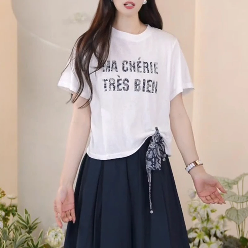 韩版圆领字母印花设计感短袖T恤女2025年夏季新款时尚百搭上衣