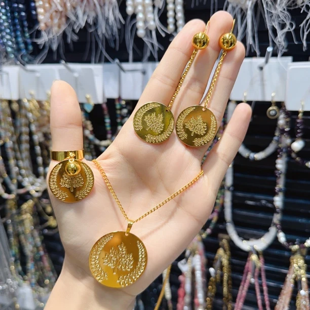 铜合金项链 GULUM 472 硬币款三件套金色精致古法百搭欧美女王