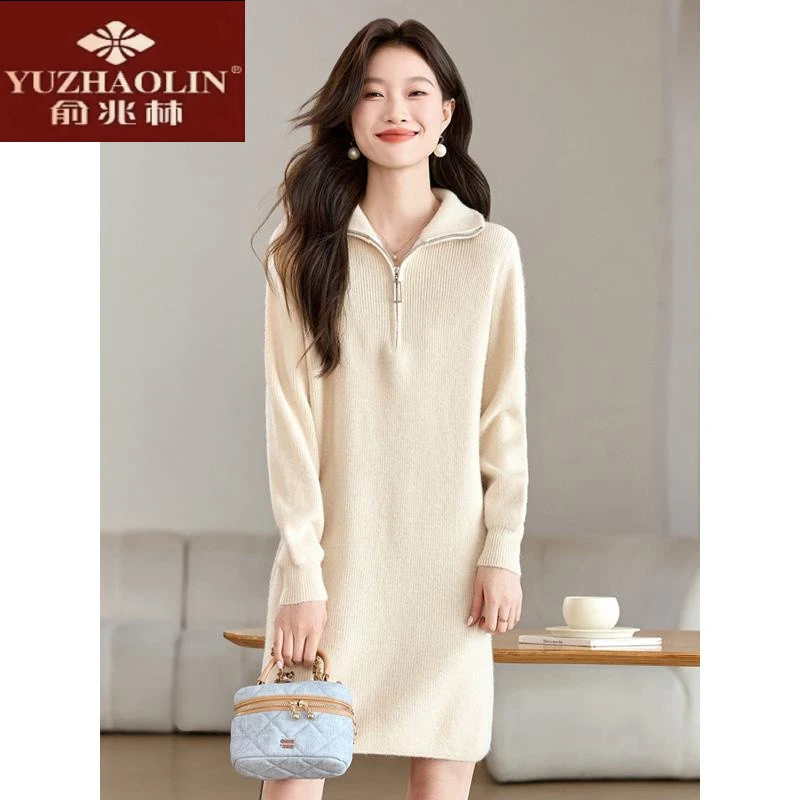 俞兆林秋冬中长款打底裙半拉炼休闲卫衣毛衣女加厚直筒内