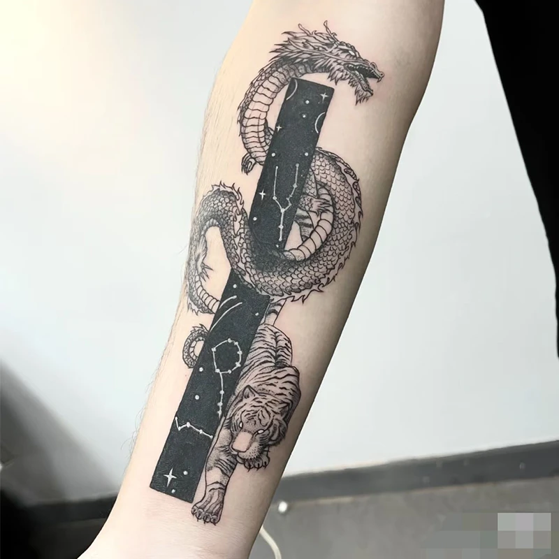 【龙虎星芒】草本纹身贴纸半永久果汁防水持久男果汁手臂花臂逼真