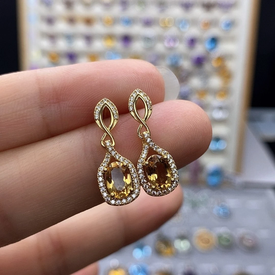 银S925镶嵌耳饰黄晶*️不含证书