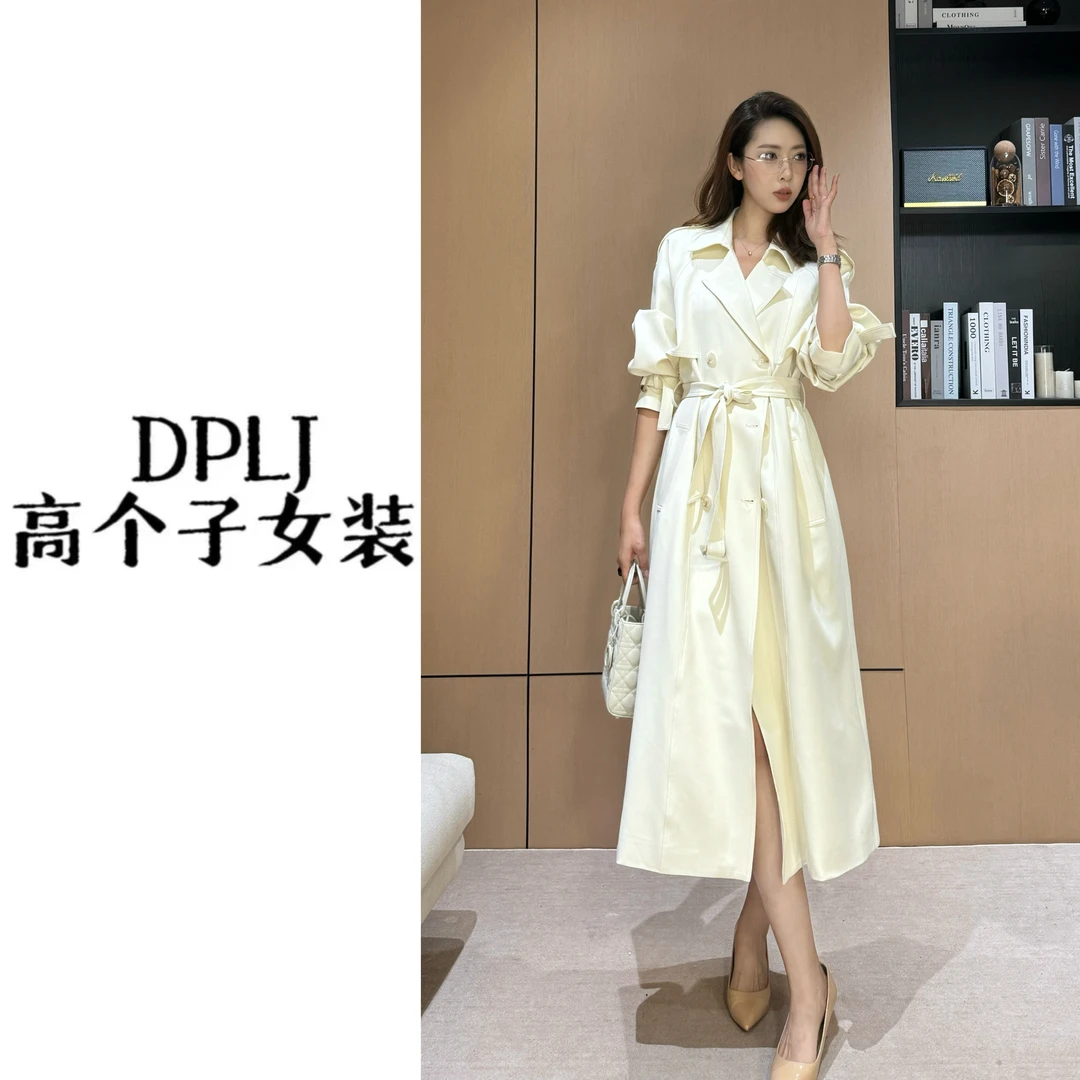 2025显瘦宽松时尚气质高级感重磅醋酸收腰白色风衣外套AM25951