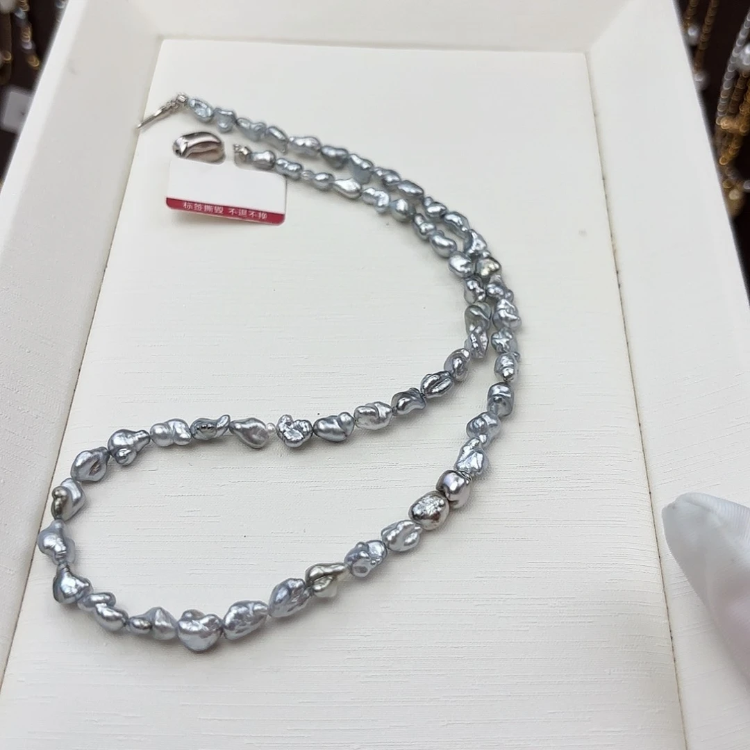 银S925镶嵌海水珍珠颈饰珍Keshi