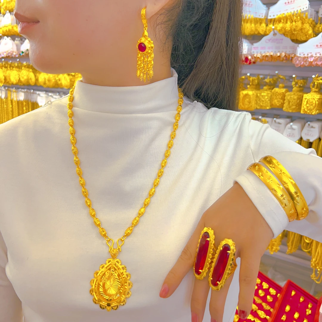 铜合金项链 铜合金ئالتۇن  پاسون 套装项链耳环2个戒指2个手镯