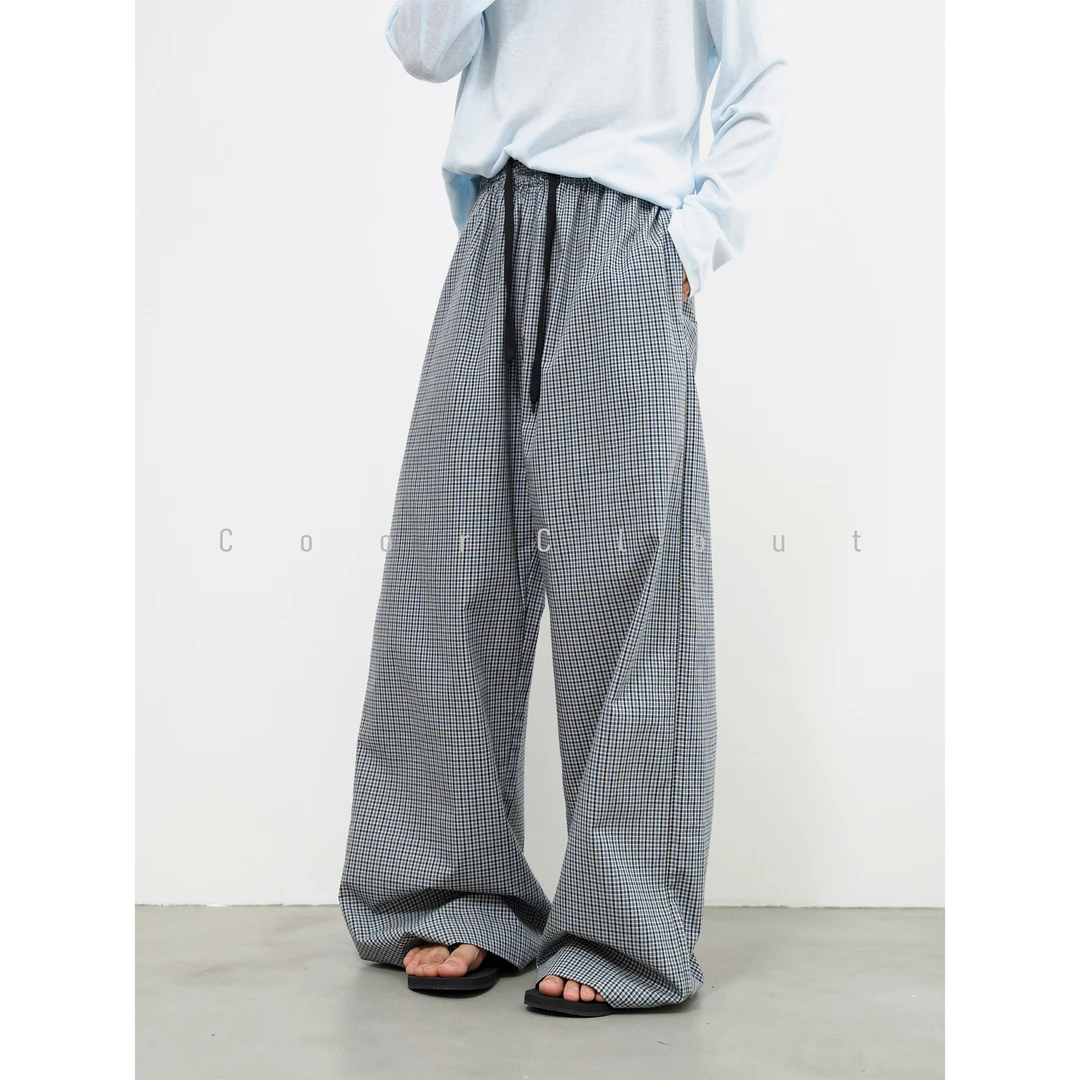 CoorClout 巴家亚麻格纹阔腿裤