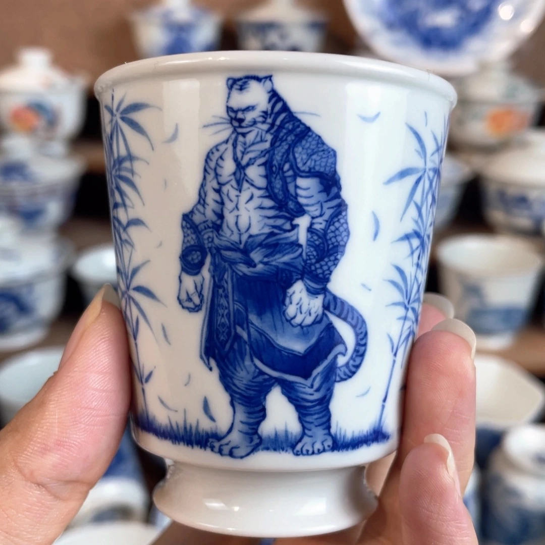 泥藝瓷梦老虎直口闻香杯