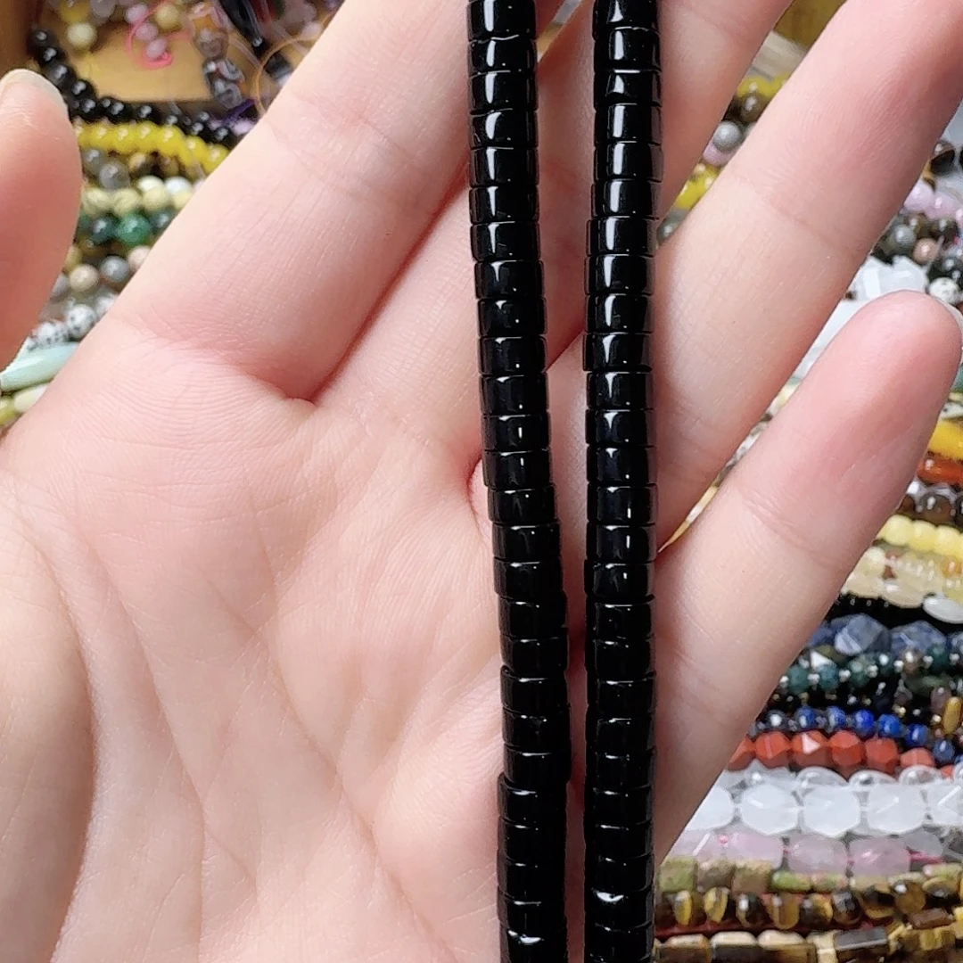 玛瑙/玉髓未镶嵌珠宝半成品黑曜石3*6一条