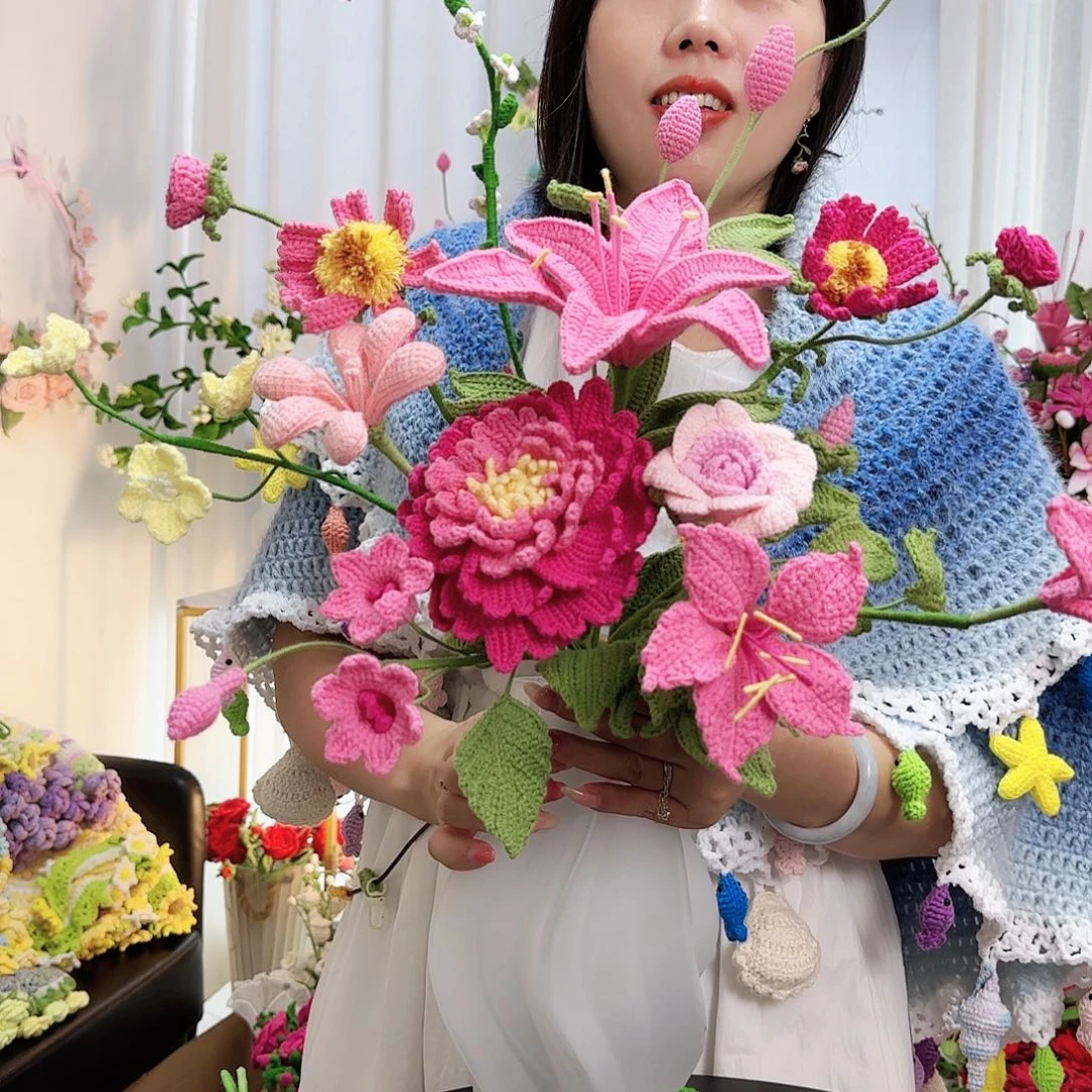 莱赛尔纤维棉手工钩织花束