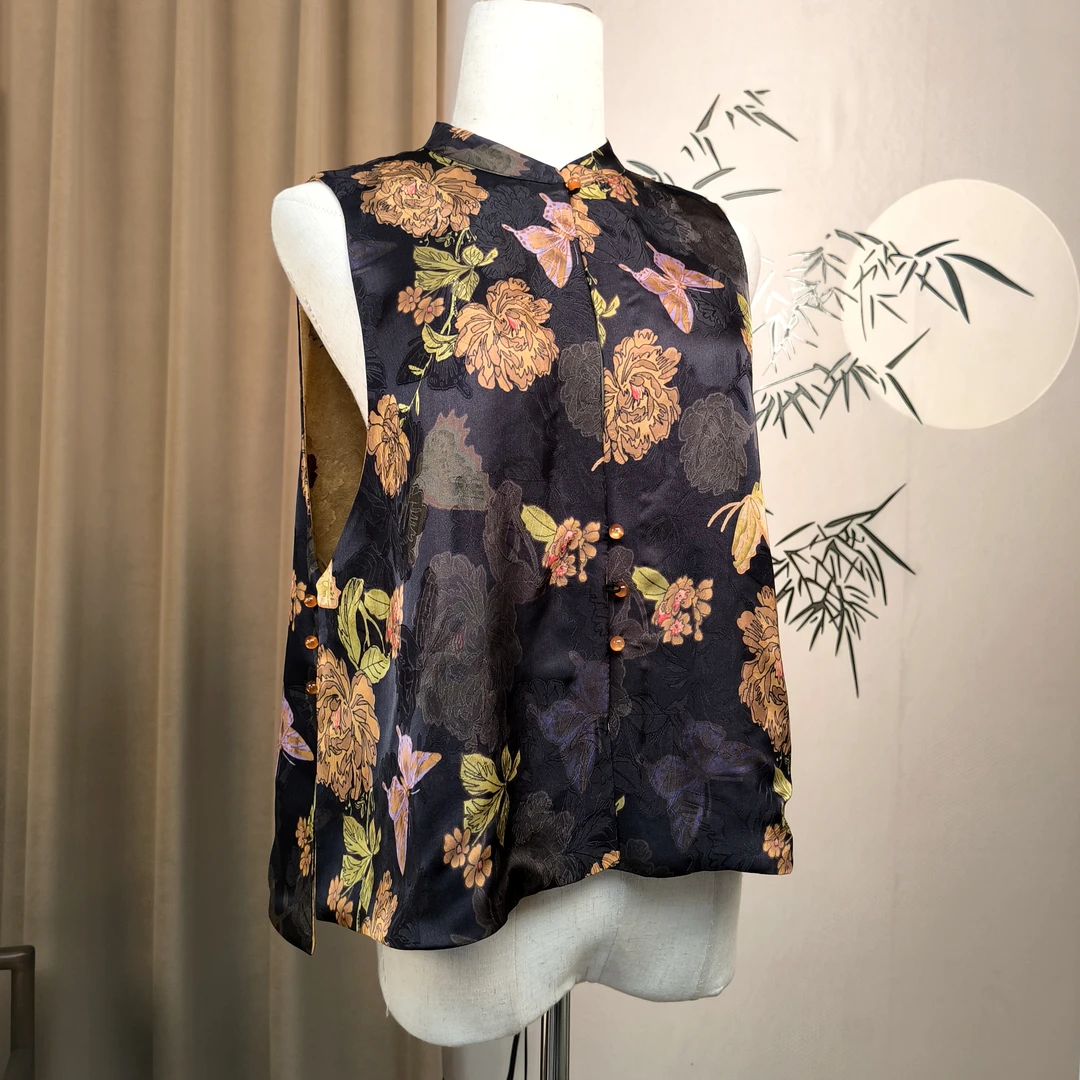 【锦华】100%桑蚕丝香云纱双面穿新中式显瘦减龄气质国风时尚马甲