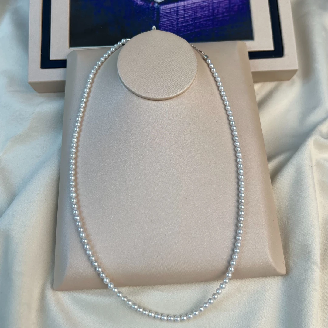 3-4mm【银月】淡水无瑕天然真珍珠正圆冷白极强光小米珠