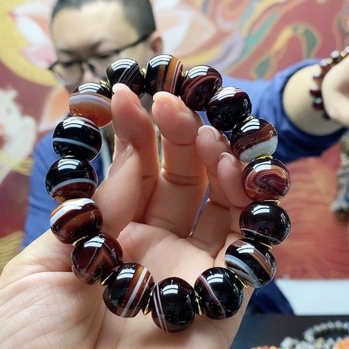方***面玛瑙/玉髓（覆膜）合金手链