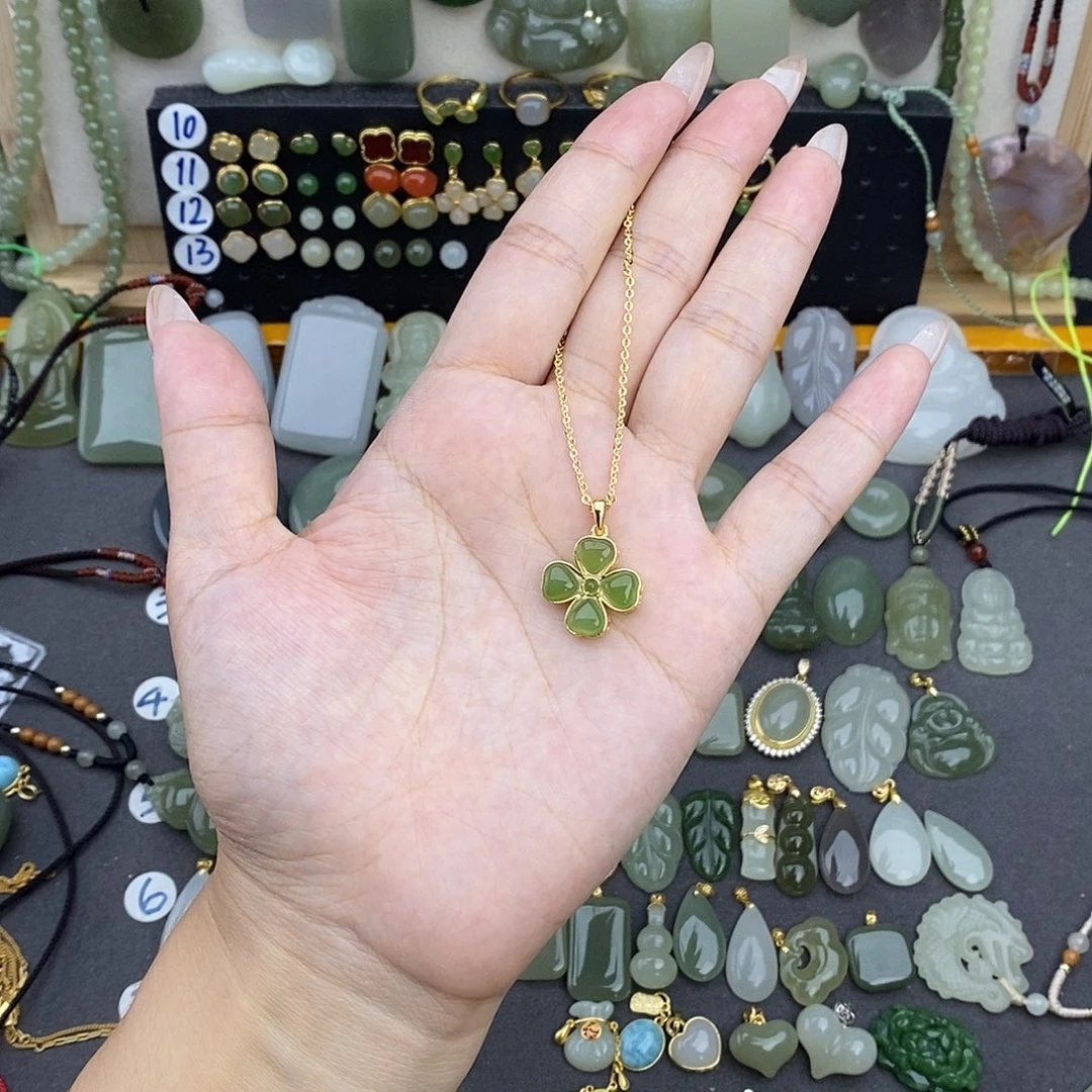 和田玉银S925镶嵌吊坠(不含链)