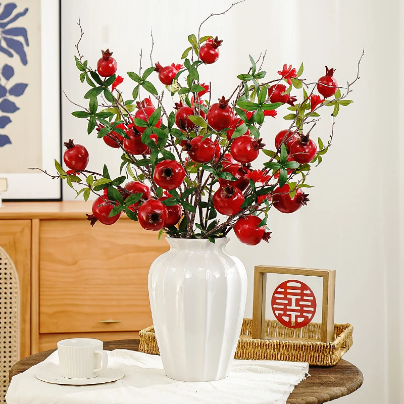 野岛石榴花仿真花假花客厅装饰品摆件干花果实树枝餐桌电视柜插花