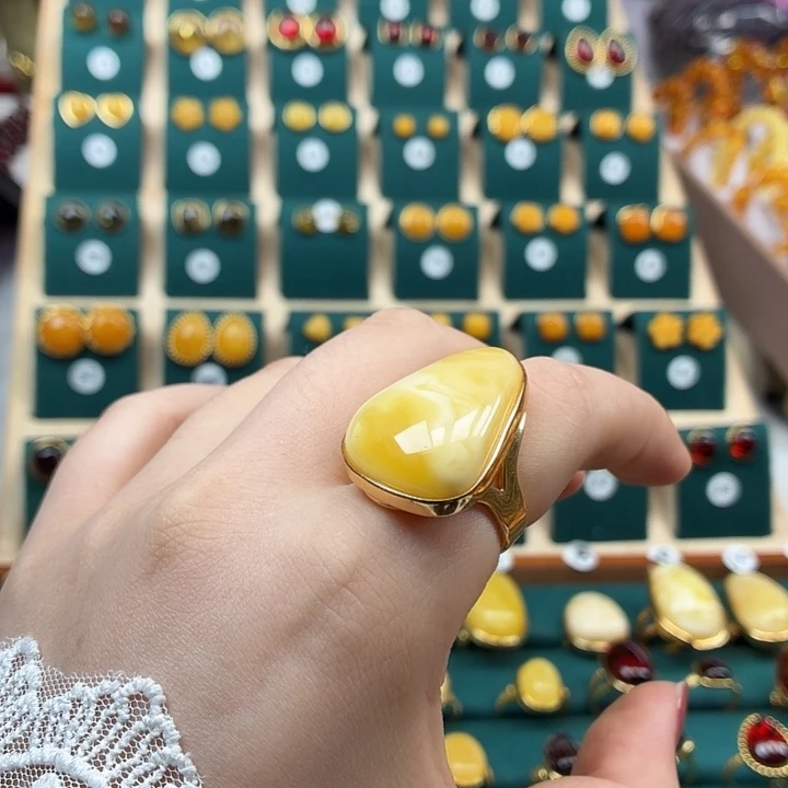 琥珀银S925镶嵌戒指