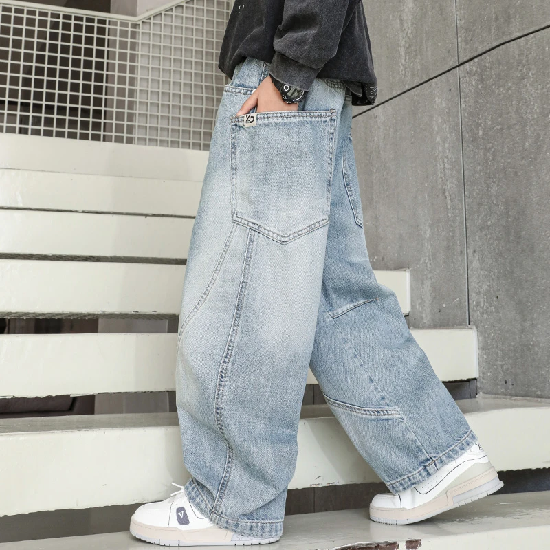 2025春季新款男童宽松显瘦百搭工装设计秋季阔腿韩版牛仔裤30072