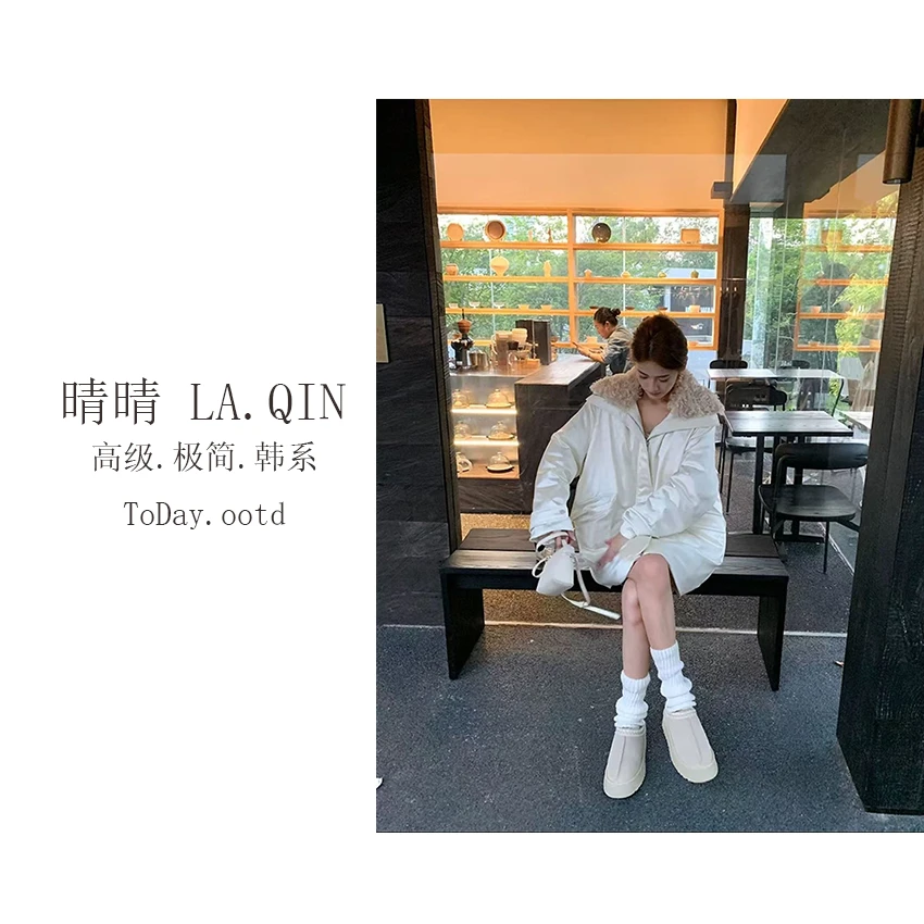 晴晴家-【冰川琉璃】韩系时尚百搭复古羊羔毛连帽派克服外套A07