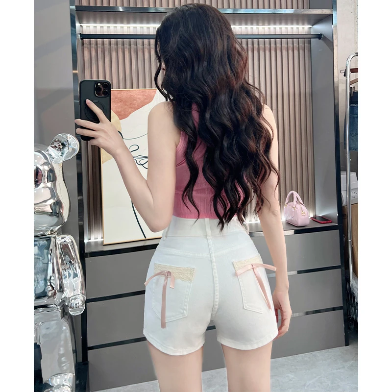 蝴蝶结丰胯牛仔短裤女夏季薄款2025年新款显瘦减龄辣妹超火短裤子