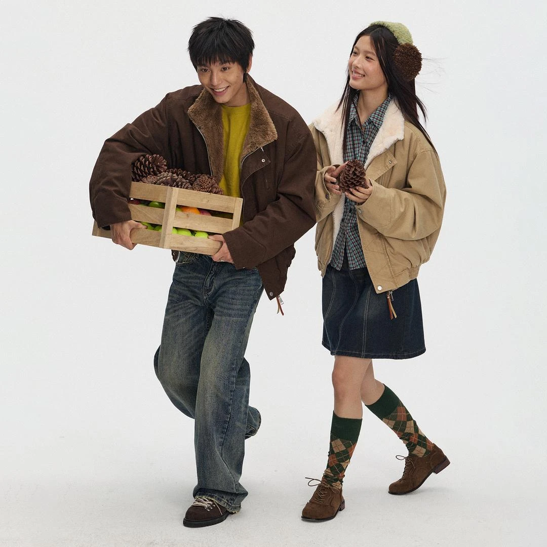 江南先生NewJNXS座山雕凹凸肌理感立领飞行夹克短款复古棉服外套