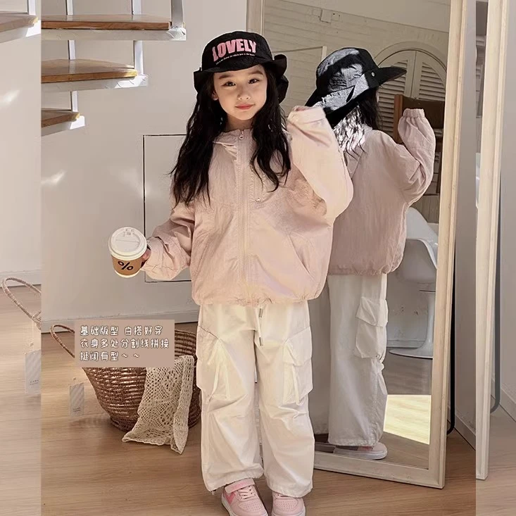 儿童连帽韩版上衣夏季薄款防晒衣外套休闲拉链皱感透气百搭时尚