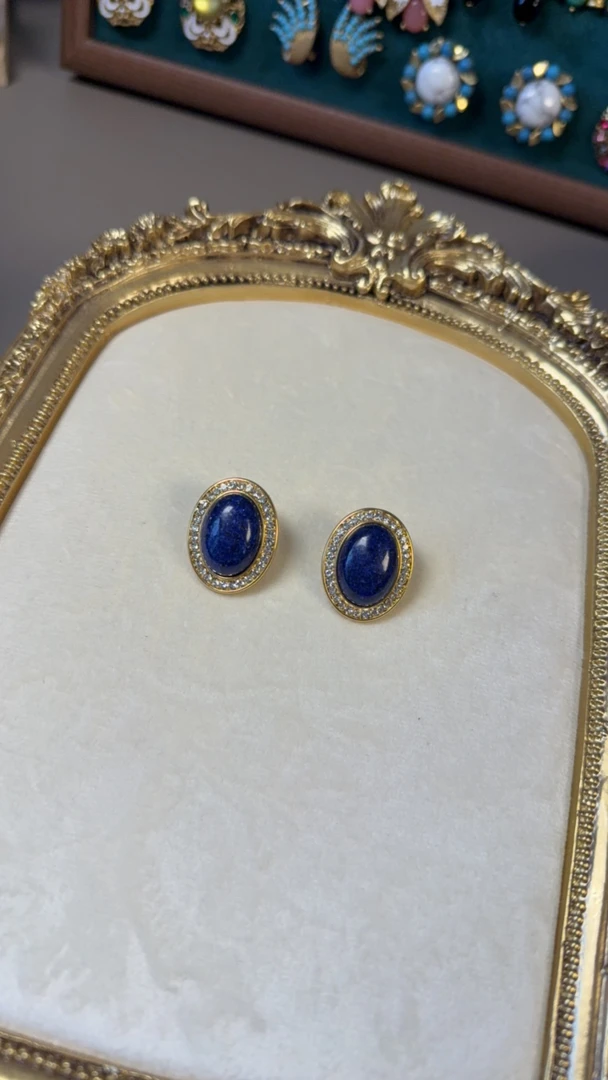 合金莫桑石耳饰 中古耳饰耳钉耳坠耳饰青金