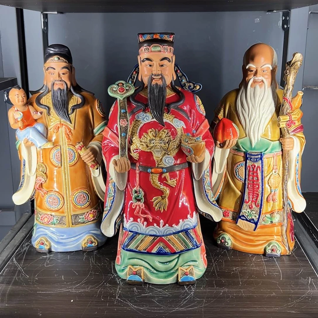 福禄寿陶艺摆件纯手工制作