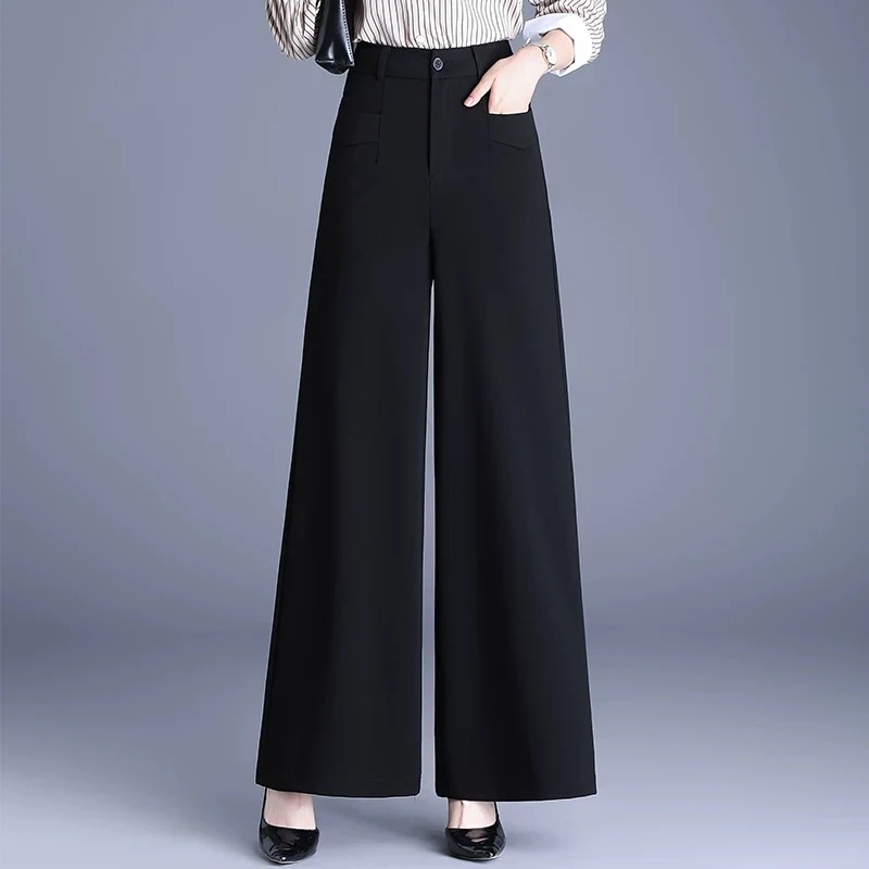 春夏直筒阔腿休闲裤女2025高腰显瘦窄版宽松垂感拖地裤子黑色长裤