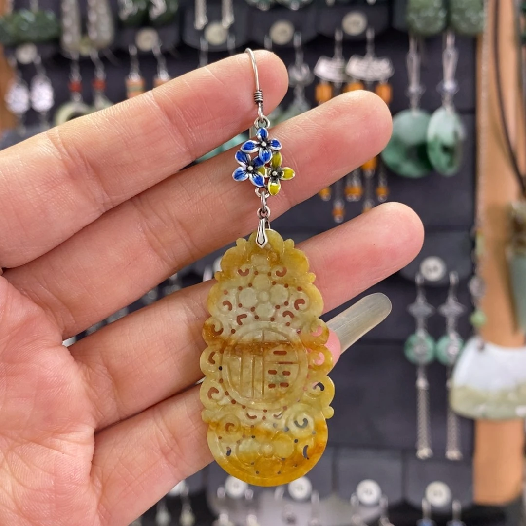 翡翠耳饰银S925镶嵌?****X11